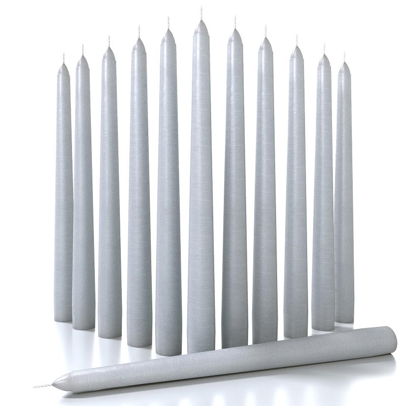 Candwax 10 inch Tapered Candles Set of 12 - Dripless and Unscented Candlesticks - Perfect as Dinner and Household - Light Gray - Image 1
